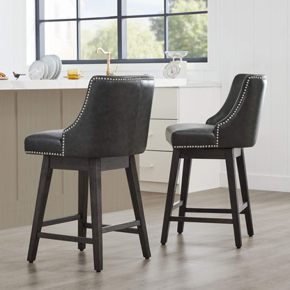 Asher swivel bar stools with silver nailhead trim in modern kitchen setting - CHITA Living