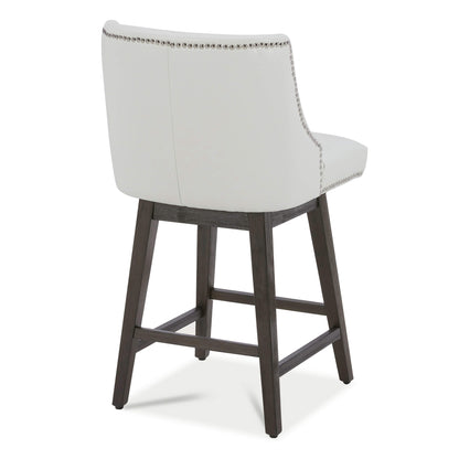 Back view of Asher swivel bar stool in white upholstery with nailhead trim - CHITA Living