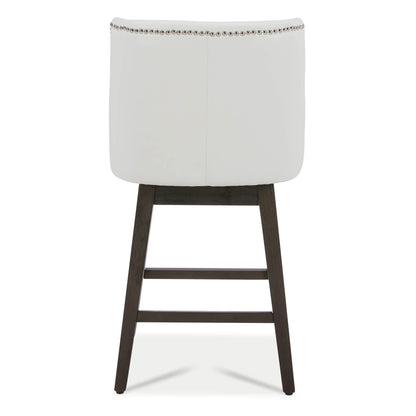 Back view of white Asher swivel bar stool with silver nailhead trim and dark legs - CHITA Living