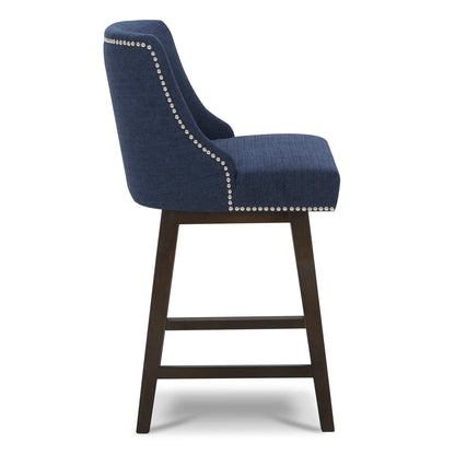 Navy Asher swivel stool with silver nailhead trim on dark wooden legs - CHITA Living