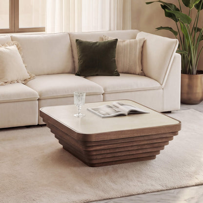 Aso Drum Wood Coffee Table with Sintered Stone