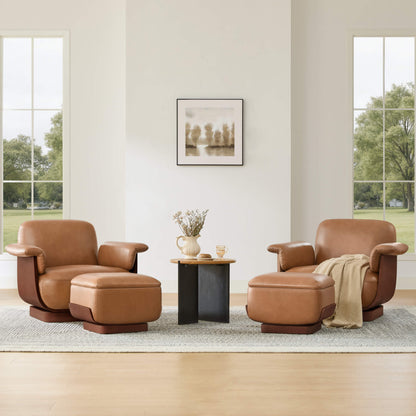 Aspen Modern Round Swivel Chair with Storage Ottoman