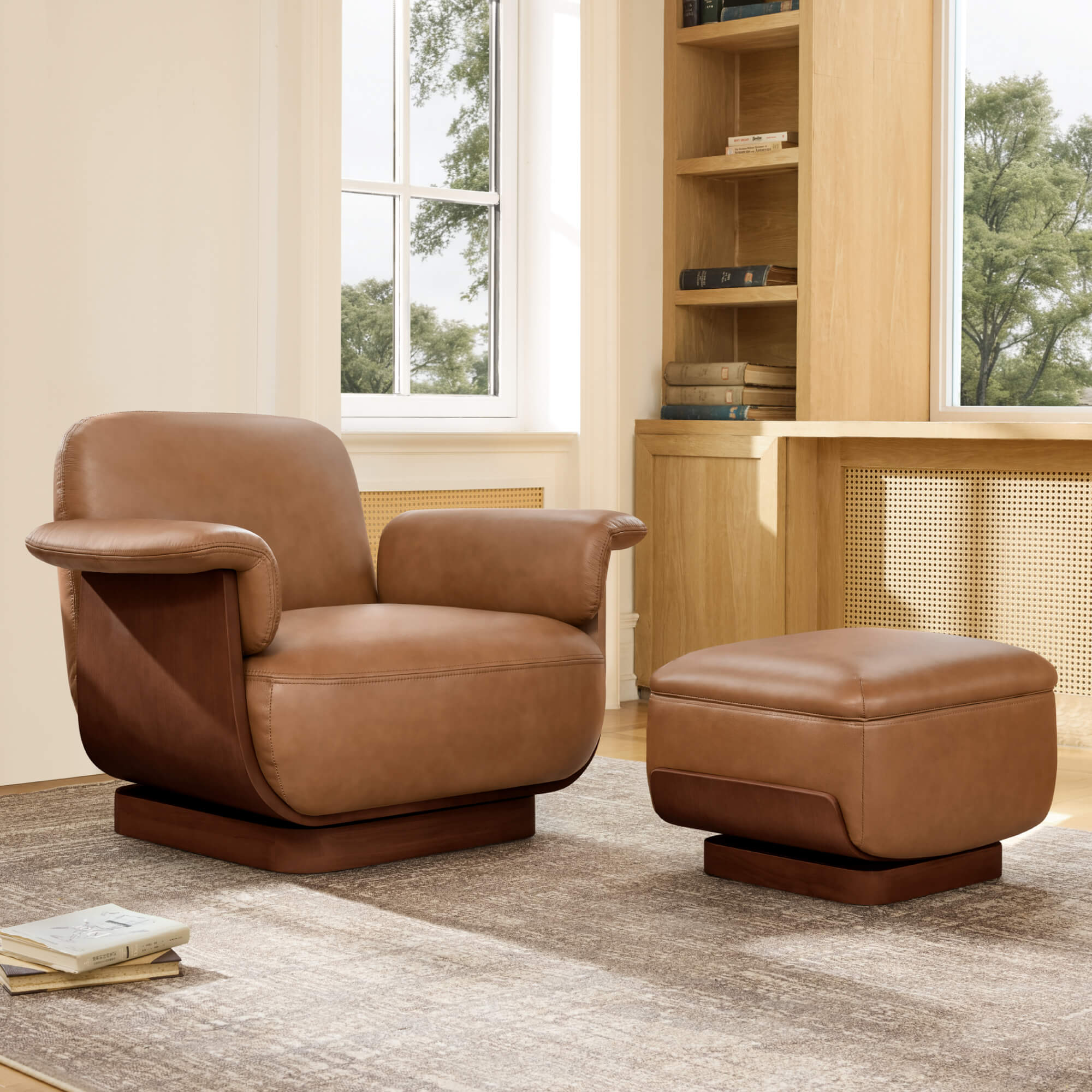 チヤムス　CompactChairBoobyFoot HIGH Aspen Modern Round Swivel Chair with Storage Ottoman | 360° Swivel