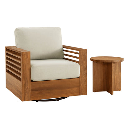 Beatriz Modern Outdoor Acacia Wood Slatted Swivel Bistro Set