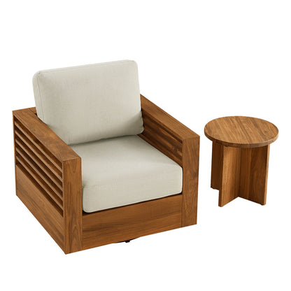 Beatriz Modern Outdoor Acacia Wood Slatted Swivel Bistro Set