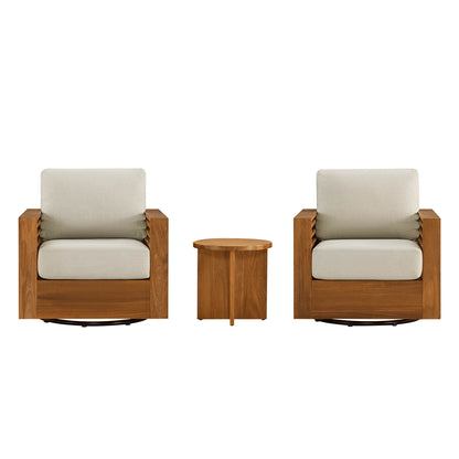 Beatriz Modern Outdoor Acacia Wood Slatted Swivel Bistro Set