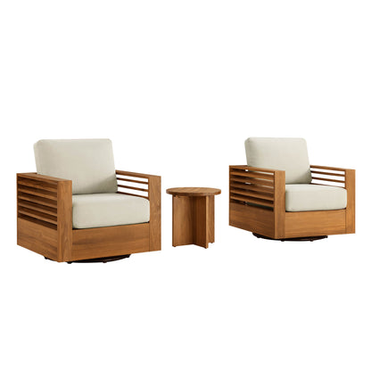 Beatriz Modern Outdoor Acacia Wood Slatted Swivel Bistro Set