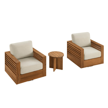 Beatriz Modern Outdoor Acacia Wood Slatted Swivel Bistro Set