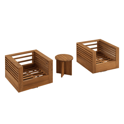 Beatriz Modern Outdoor Acacia Wood Slatted Swivel Bistro Set