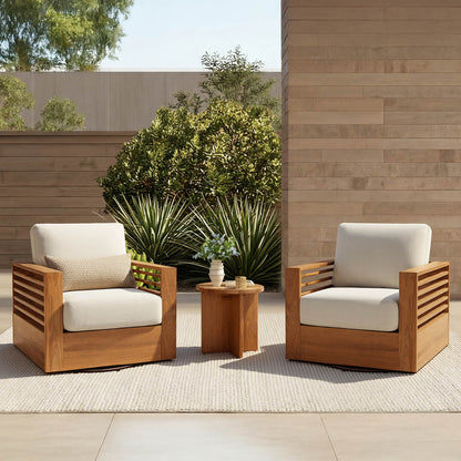 Beatriz Modern Outdoor Acacia Wood Slatted Swivel Bistro Set