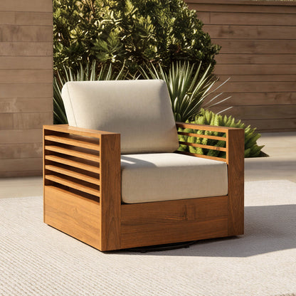 Beatriz Modern Outdoor Acacia Wood Slatted Swivel Chair