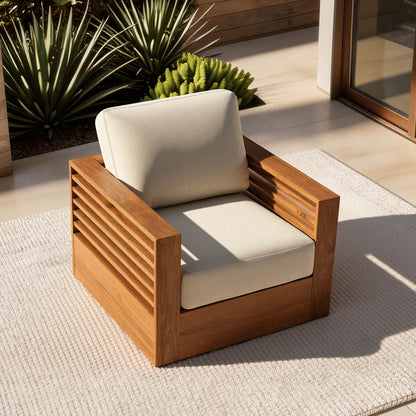 Beatriz Modern Outdoor Acacia Wood Slatted Swivel Chair
