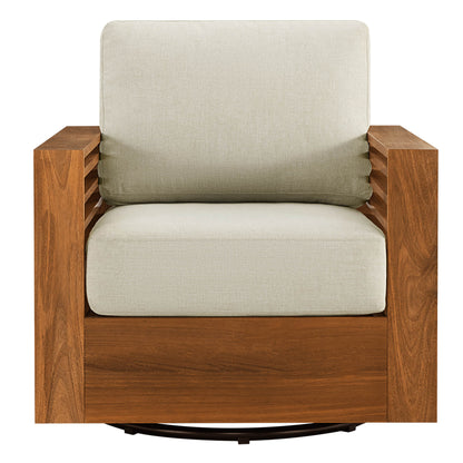 Beatriz Modern Outdoor Acacia Wood Slatted Swivel Chair