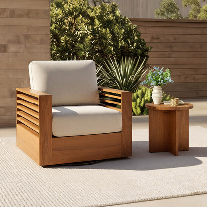 Beatriz Modern Outdoor Acacia Wood Slatted Swivel Chair
