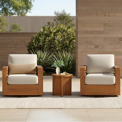 Beatriz Modern Outdoor Acacia Wood Slatted Swivel Bistro Set