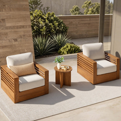 Beatriz Modern Outdoor Acacia Wood Slatted Swivel Bistro Set