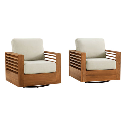 Beatriz Modern Outdoor Acacia Wood Slatted Swivel Chair