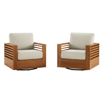 Beatriz Modern Outdoor Acacia Wood Slatted Swivel Bistro Set