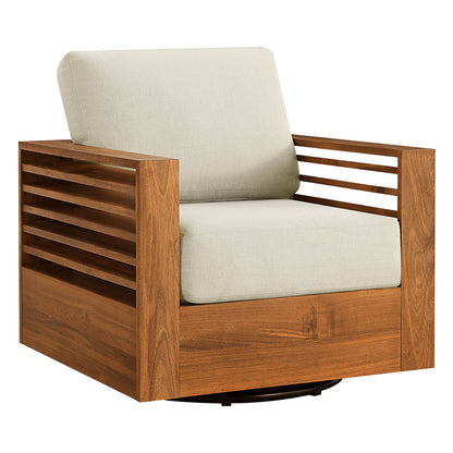 Beatriz Modern Outdoor Acacia Wood Slatted Swivel Bistro Set