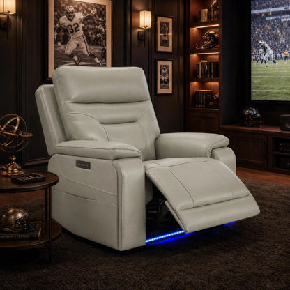 Hamish Genuine Leather Lay-Flat Power Recliner with LED Lighting