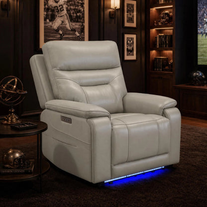 Hamish Genuine Leather Lay-Flat Power Recliner with LED Lighting