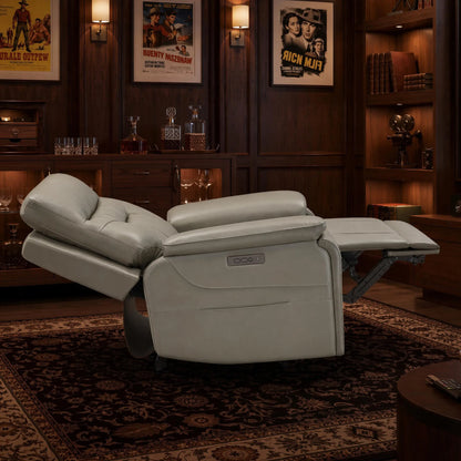 Hamish Genuine Leather Lay-Flat Power Recliner with LED Lighting