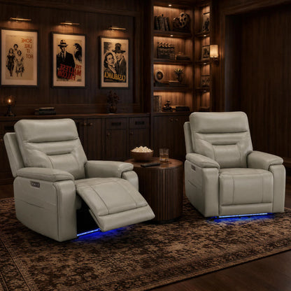 Hamish Genuine Leather Lay-Flat Power Recliner with LED Lighting