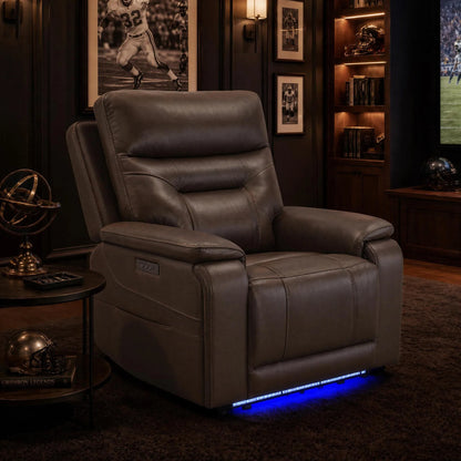 Hamish Genuine Leather Lay-Flat Power Recliner with LED Lighting