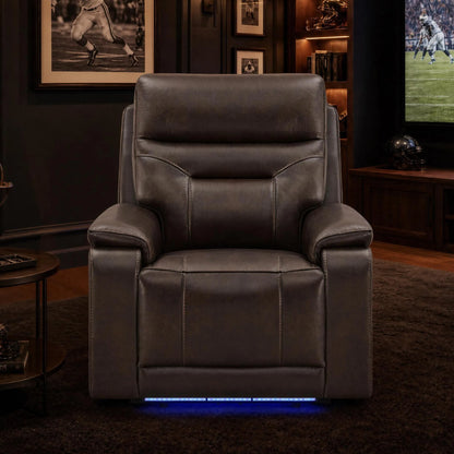Hamish Genuine Leather Lay-Flat Power Recliner with LED Lighting