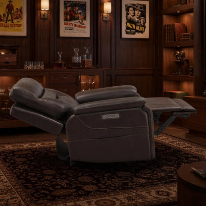 Hamish Genuine Leather Lay-Flat Power Recliner with LED Lighting