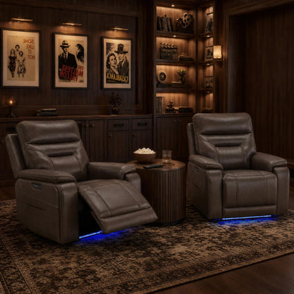 Hamish Genuine Leather Lay-Flat Power Recliner with LED Lighting