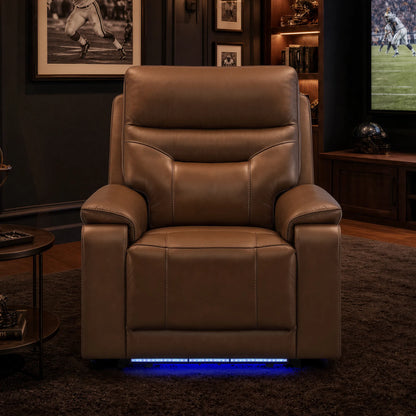 Hamish Genuine Leather Lay-Flat Power Recliner with LED Lighting