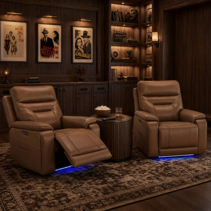 Hamish Genuine Leather Lay-Flat Power Recliner with LED Lighting