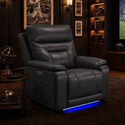 Hamish Genuine Leather Lay-Flat Power Recliner with LED Lighting