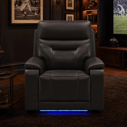 Hamish Genuine Leather Lay-Flat Power Recliner with LED Lighting