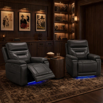Hamish Genuine Leather Lay-Flat Power Recliner with LED Lighting