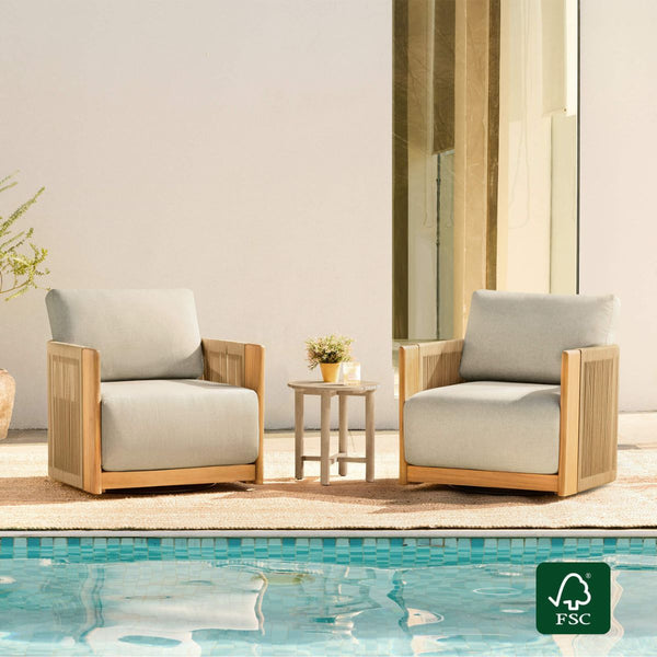Marisol outdoor accent chair: acacia wood frame, rope detail, FSC certified