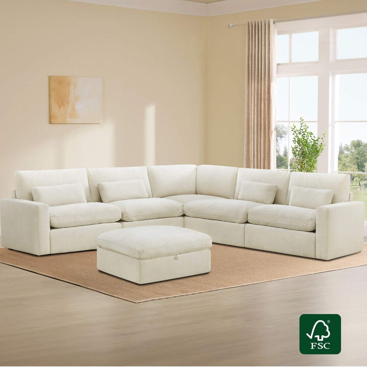 Ivy 6-Seat Performance Fabric Bed Modular Sectional Sofa with Storage Ottoman