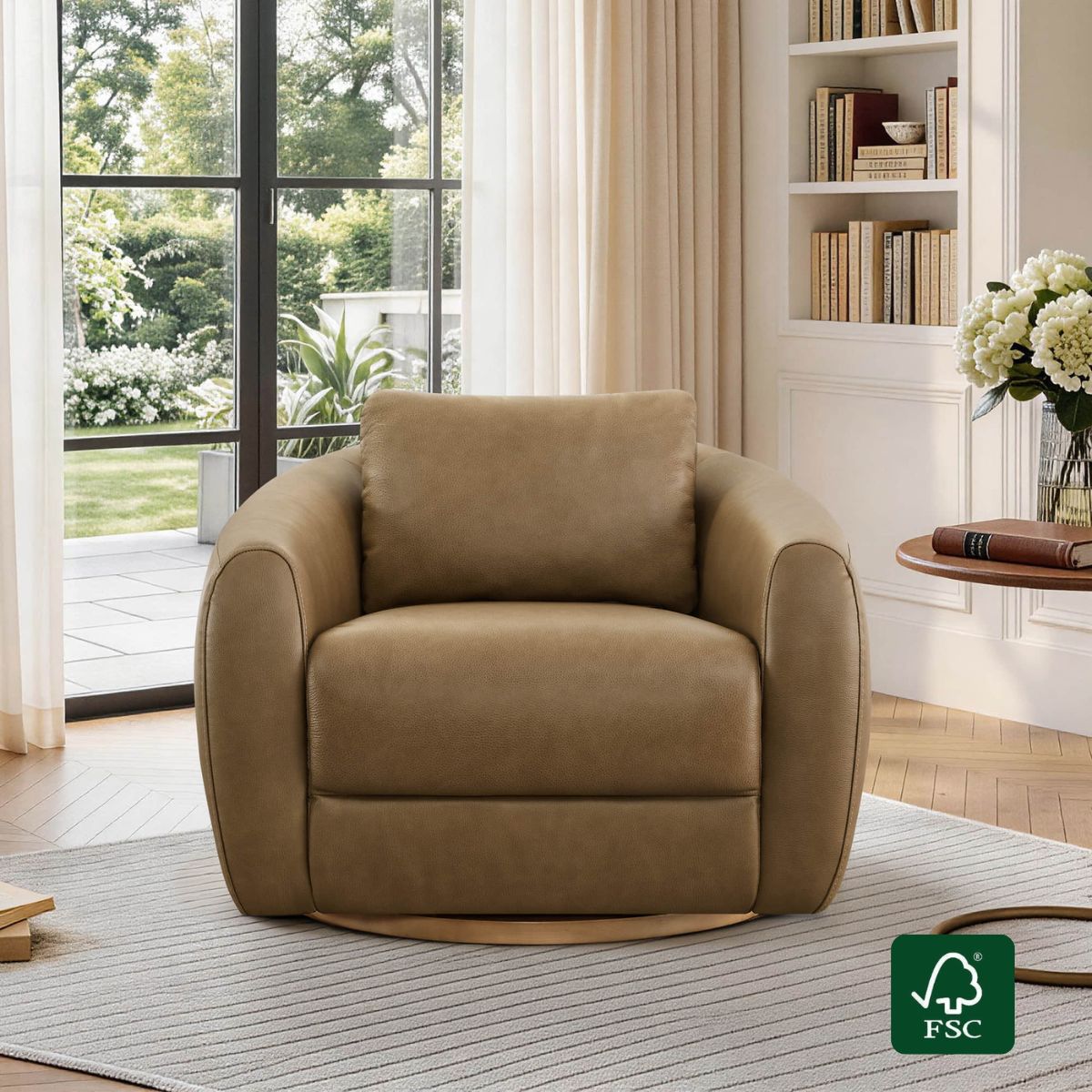 Mateo Modern Genuine Leather Swivel Accent Chair