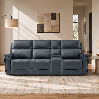 Libonet Modern Genuine Leather Reclining Sofa with Power Headrest