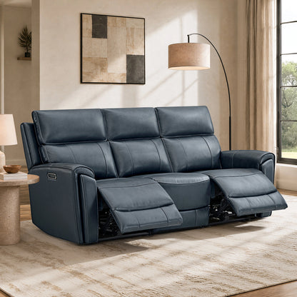 Libonet Modern Genuine Leather Reclining Sofa with Power Headrest