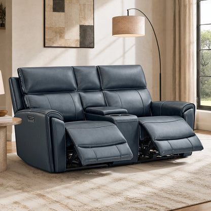 Libonet Modern Genuine Leather Reclining Sofa with Power Headrest