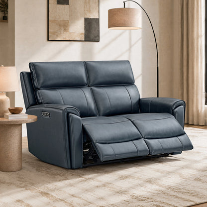 Libonet Modern Genuine Leather Reclining Sofa with Power Headrest
