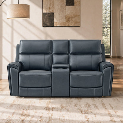 Libonet Modern Genuine Leather Reclining Sofa with Power Headrest