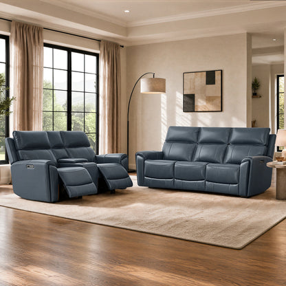 Libonet Modern Genuine Leather Reclining Sofa with Power Headrest