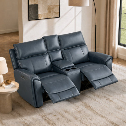 Libonet Modern Genuine Leather Reclining Sofa with Power Headrest