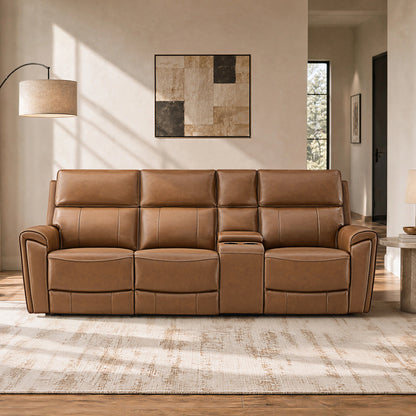 Libonet Modern Genuine Leather Reclining Sofa with Power Headrest