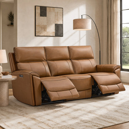 Libonet Modern Genuine Leather Reclining Sofa with Power Headrest
