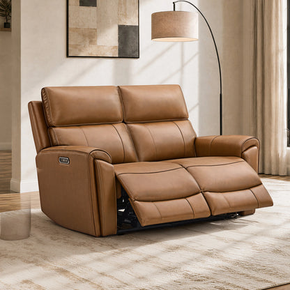 Libonet Modern Genuine Leather Reclining Sofa with Power Headrest