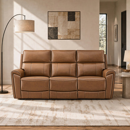 Libonet Modern Genuine Leather Reclining Sofa with Power Headrest